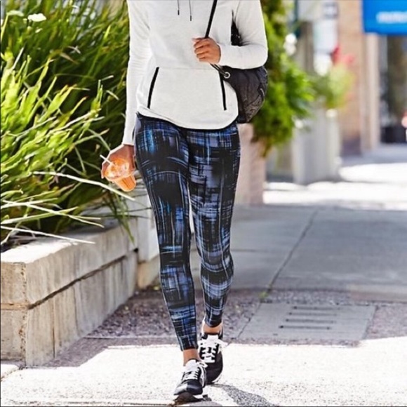 ATHLETA Blue Black CHATURANGA PLAID Full Length Yoga Leggings Sz Large L - Picture 5 of 8